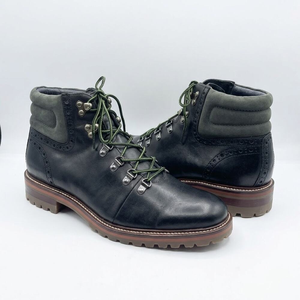 Johnston Murphy Leather Suede Lug Sole Hiker Boot Black Brogue Mens 10.5